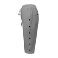 thumbnail image 6 of Linen Capri Pants Women Summer Casual Drawstring Elastic Waist Side Button Straight Wide Leg Cropped Pant Ladies Spring Pant, 6 of 8