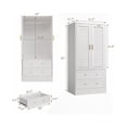 thumbnail image 5 of Wardrobe Armoire Closet with 2 Shutter Doors, White Wardrobe with Hanging Rods and 2 Drawers, Modern Bedroom Armoire with Gold Handles, 5 of 7