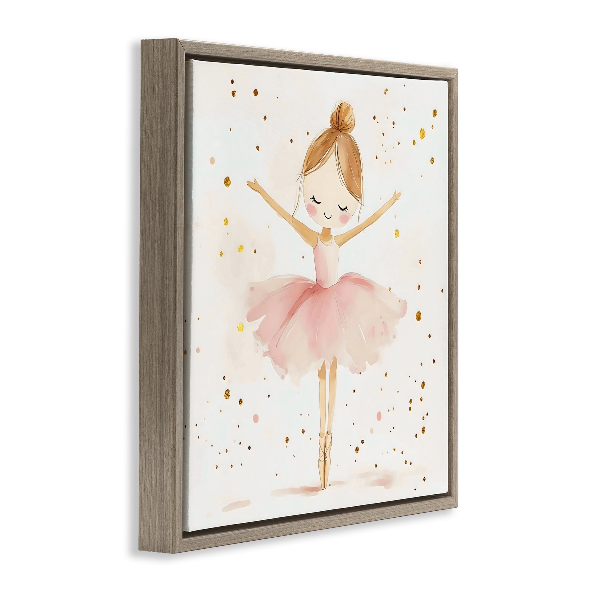 Stupell Industries Ballerina On Her Toes Brown Framed Floater Canvas Wall Art, design by Creative Studio