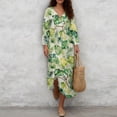 thumbnail image 4 of DISNIMO Womens Casual Maxi Dresses Monstera Printed Linen-Like V Neck Midi Dress Loose Fit Midi Dresses Lightweight 3/4 Sleeve Dress, 2XL, 4 of 6