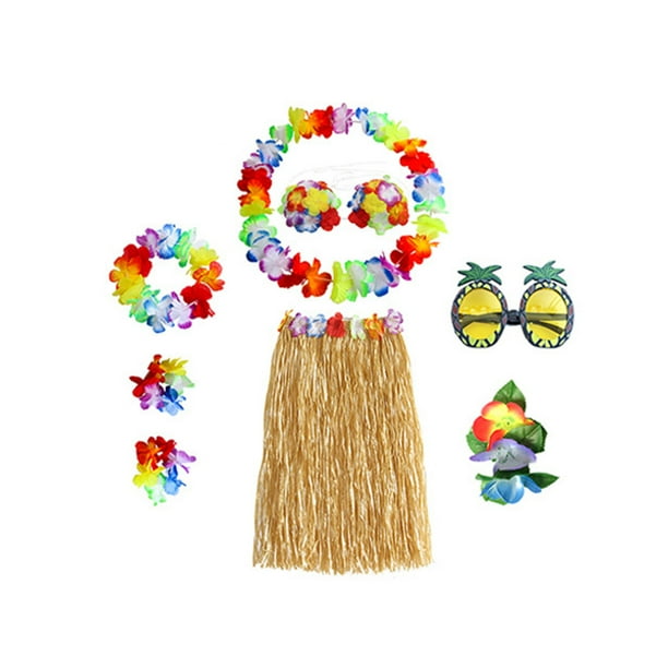 Disfraz Hawaiano para Fiesta en La Playa para Adultos Conjunto 8 Piezas Falda Hawaiana (amarillo) Color Paja Clásico 60 Cm