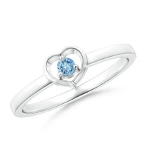 ANGARA Natural Floating Round Aquamarine Open Heart Promise Ring in 925 Sterling Silver for Women (Size-2.5mm) | March Birthstone, Anniversary, Jewelry Gift for Women | Natural Aquamarine Ring