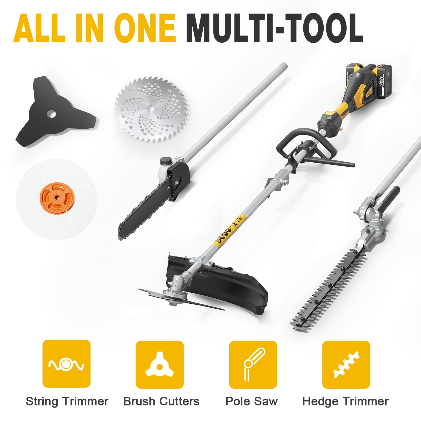 Fenbeli 4-in-1 Cordless String Trimmer, Brush Cutter, Pole Saw & Hedge Trimmer Combo, 40V Max Lithium Battery Yard Tool with 2 Batteries & Charger