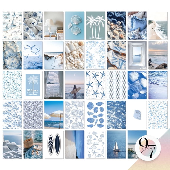 97 Decor Coastal 4x6 Blue Beach Collage Poster Set, 40 Pieces