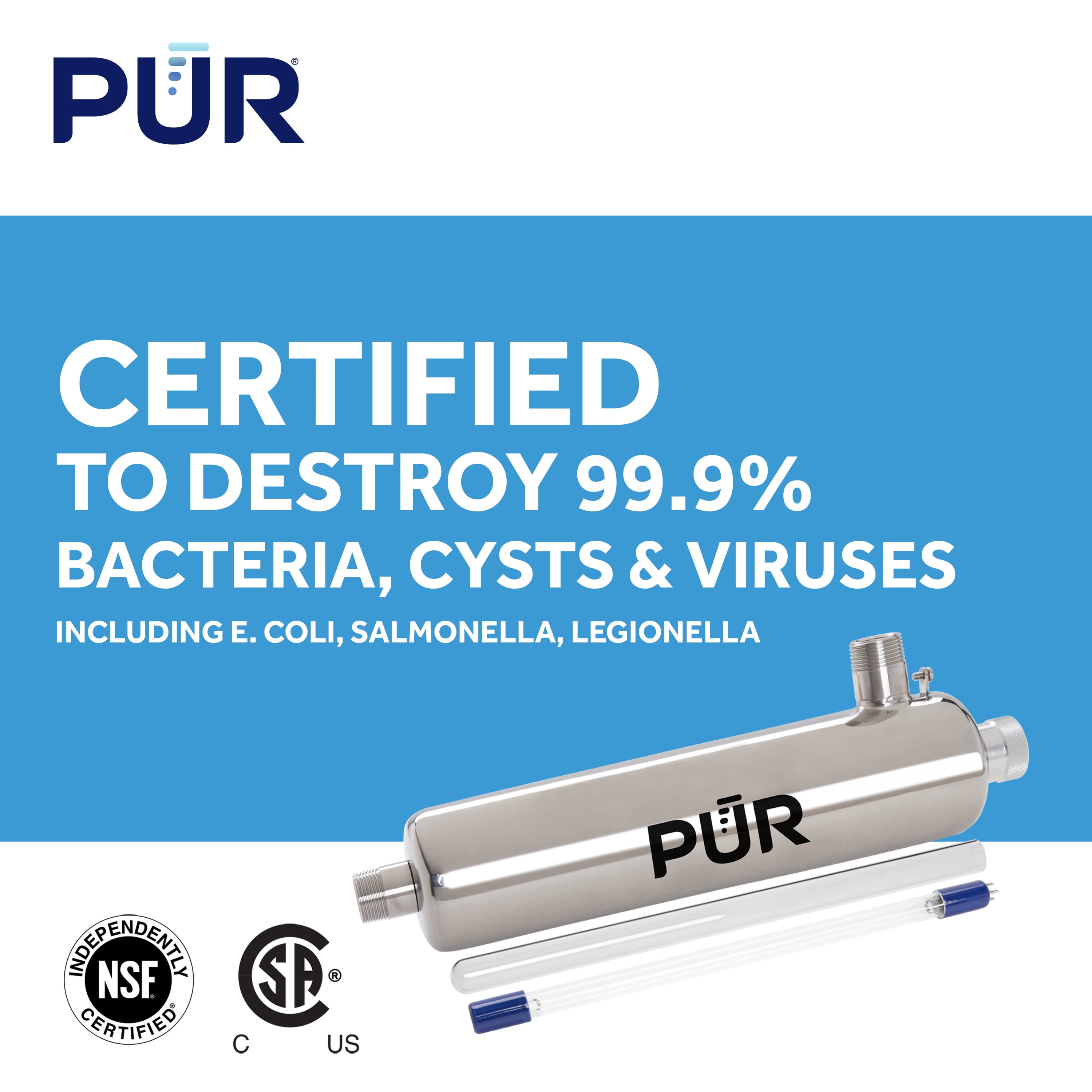 Pure Water Bottle Filters 99.9% of Bacteria with UV Light