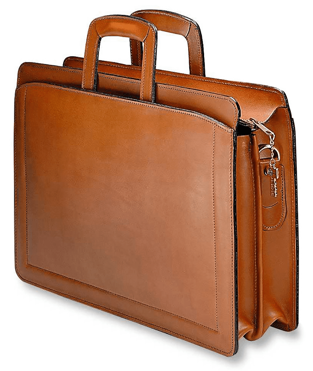 Belting Double Gusset Top Zip Leather Briefcase