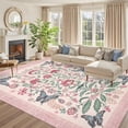 thumbnail image 2 of Garvee 9'x12' Floral Area Rug Geometric Bordered Carpet, Butterfly Printed Rug Washable Non Slip Rug for Living Room Bedroom Farmhouse, Pink, 2 of 8
