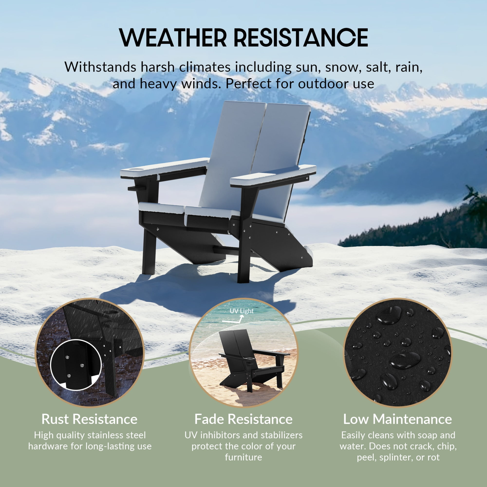 WestinTrends Riviera Outdoor HDPE Modern Adirondack Chair with Cup Holder (Set of 4), Black