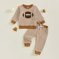 thumbnail image 5 of CUZIBR Baby Outfits Boys Sweatsuits Cartoon Football Embroidered Striped Pullover And Trousers Two Piece Athletic Tracksuit Clothing Sets,Khaki,18-24 Months, 5 of 6