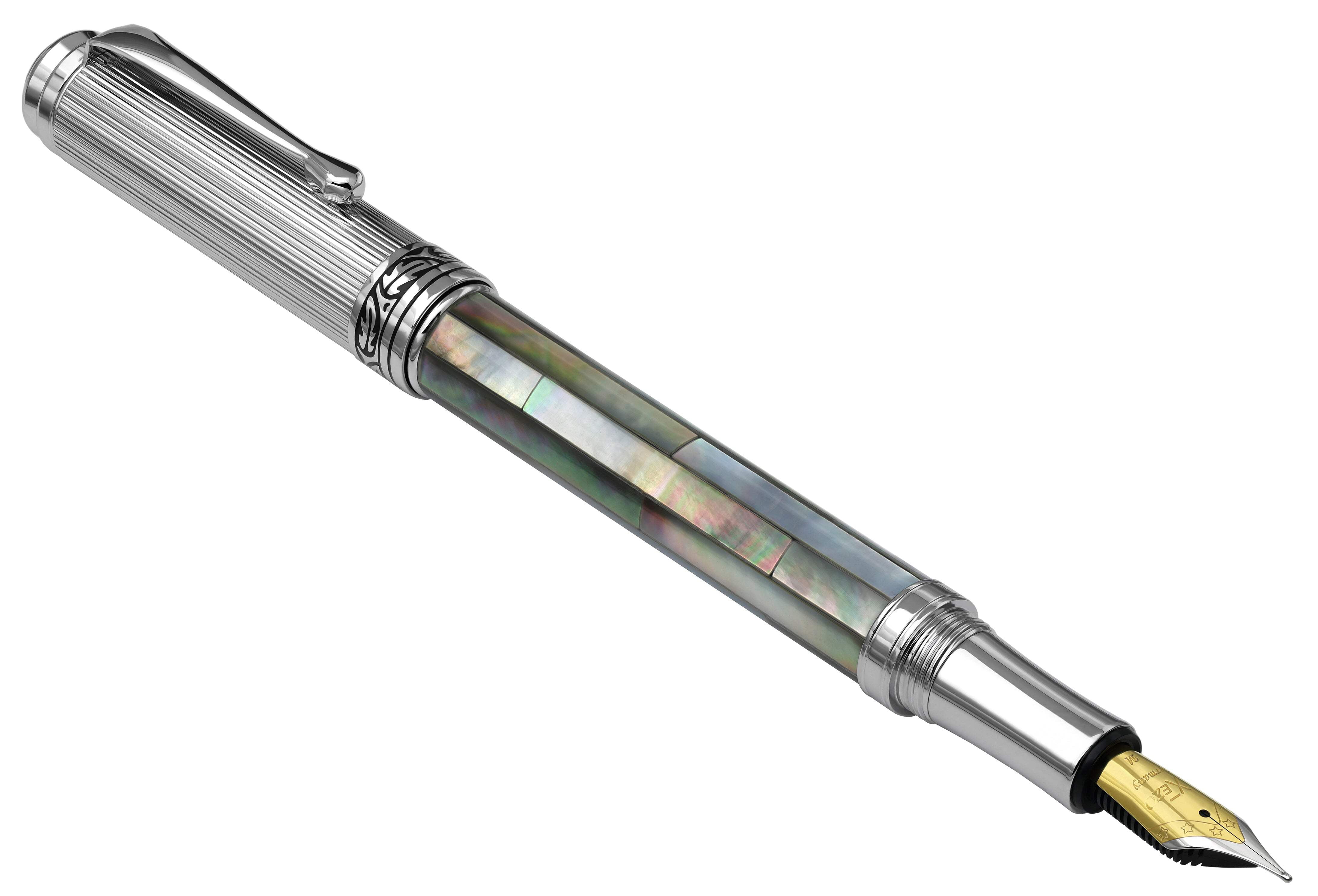Xezo Xezo Maestro® Black Mother of Pearl Fountain Pen (Medium Nib) - Chrome Plated