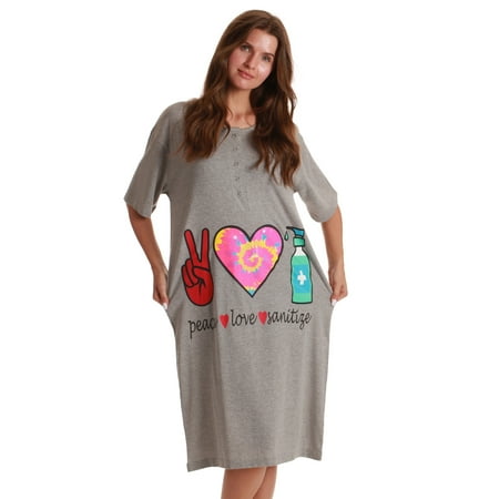 

Just Love Short Sleeve Nightgown Sleep Dress for Women Sleepwear (Grey - Peace Love Medium)