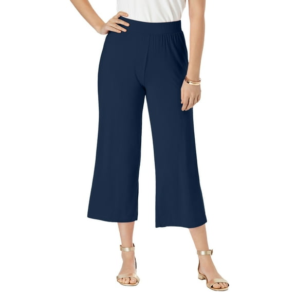 Jessica London Women's Plus Size Everyday Stretch Knit Wide Leg Crop Pant