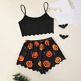 thumbnail image 4 of ZHENHONG Pajamas Sets for Women 2 PC Set Cute Funny Halloween Sleepwear Letter Print Camisole and Pumpkin Graphic Shorts Pajama Sets Halloween Matching Set, 4 of 6