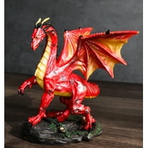 Fantasy Midnight Leviathan Red Dragon Standing On Volcanic Rock Small Figurine