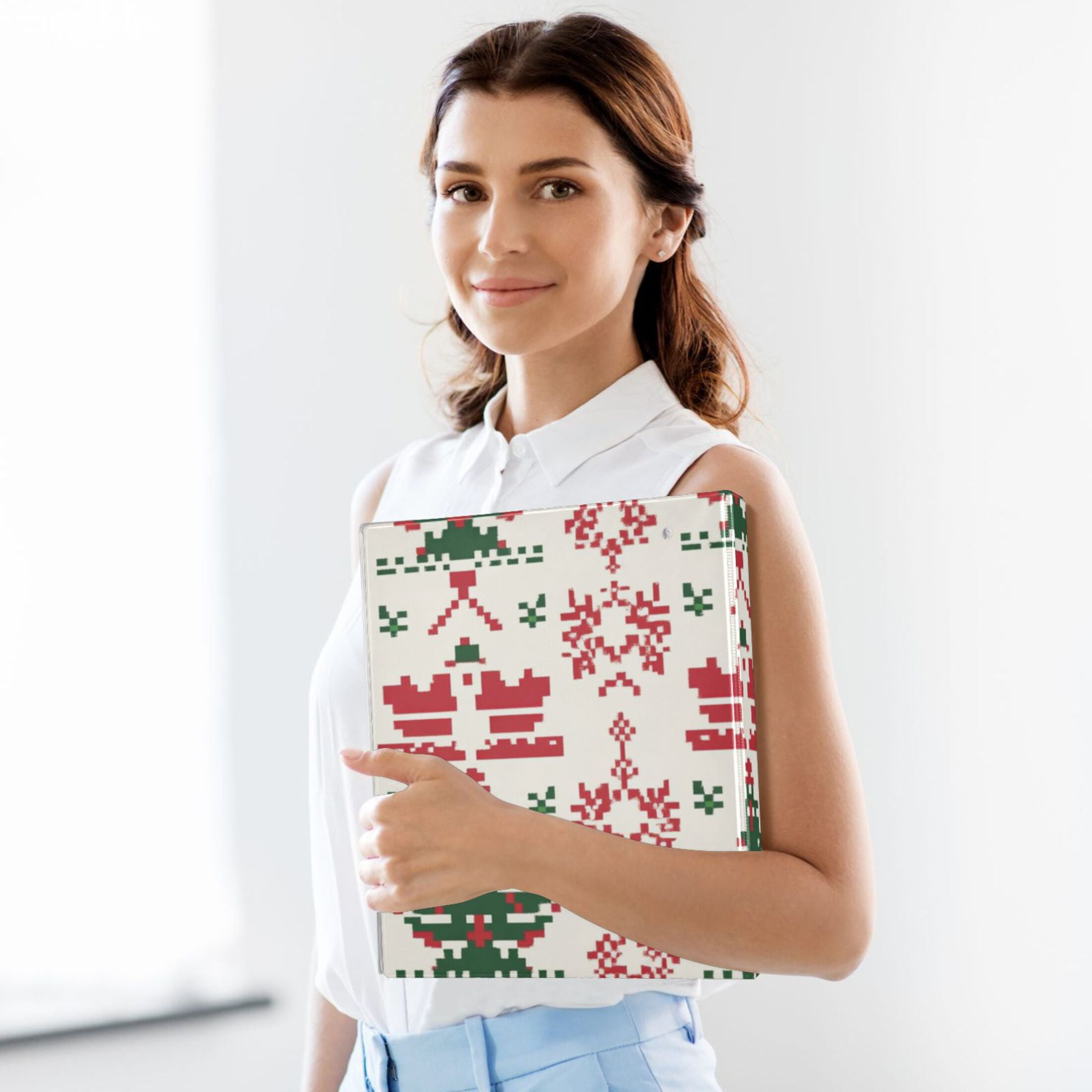 Christmas Pixel 3 Ring Binders 1.5 inch Hardcover File Folders with Interior Pockets A4 Size Organizer for School Office Hospital