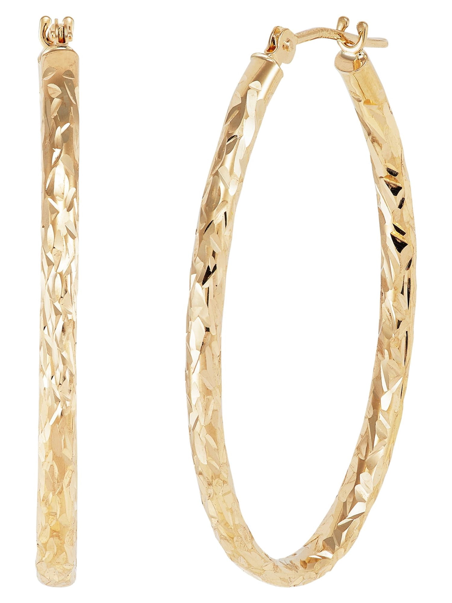 Brilliance Fine Jewelry 10K Yellow Gold 2X30MM Hollow Oval Hoop Earrings