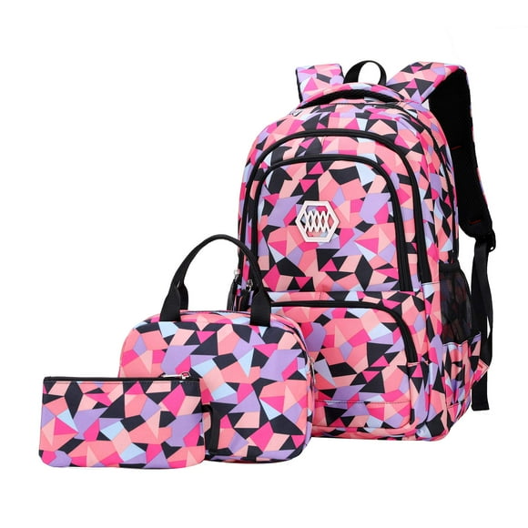 Mochila JiaYou Girl con estampado geométrico de 35 litros con bolsa de almuerzo y estuche para lápices