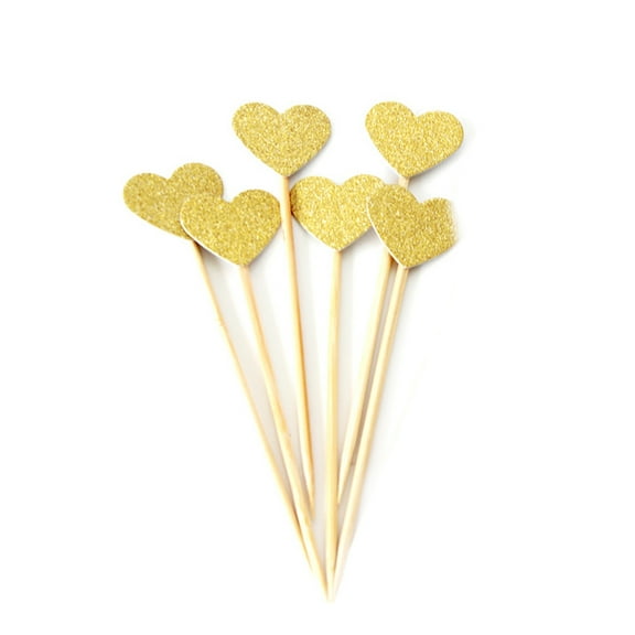 GOOHOCHY Golden Paper Heart Shape Cake Toppers and Picks for Decoration 50 Pcs