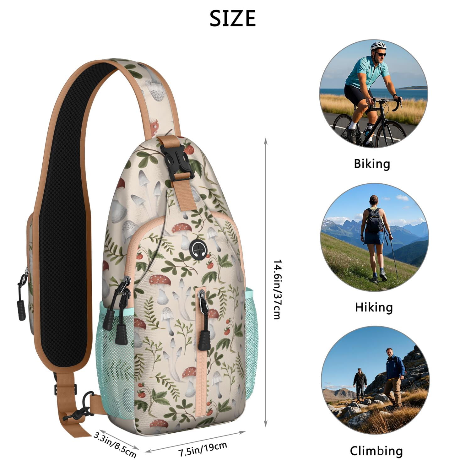 Colorful Earthy Rustic Lightweight Sling Bag for Women Men – Reinforced stitching, Reversible strap, Durable polyester – Ethnic Boho chic Aesthetic Design for Travel, Hiking, Outdoor