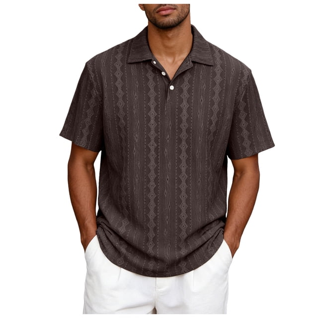 Ketyyh-chn99 Men's Knit Shirts Vintage Short Sleeve Button Down Shirt Men's Short Sleeved Loose Fitting Knitted T Shirt Beach Shirt Size for XL,Coffee
