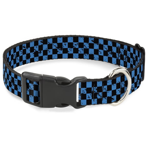 Buckle-Down Pet Collar, Dog Collar Plastic Buckle, Checker Weathered Black Turquoise, 7 to 8.5 Inches 0.5 Inch Wide