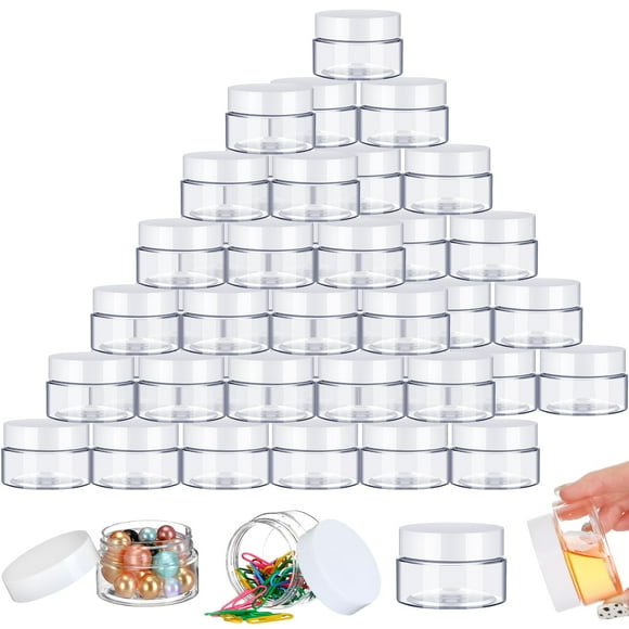 SATINIOR 200 Pcs 2 oz Pots en Plastique Vides Ronds Transparents Contenant Cosmétique Pots avec Couvercles Petits Pots Transparents de Maquillage avec Couvercles pour Rangement de Voyage Lotion Cr