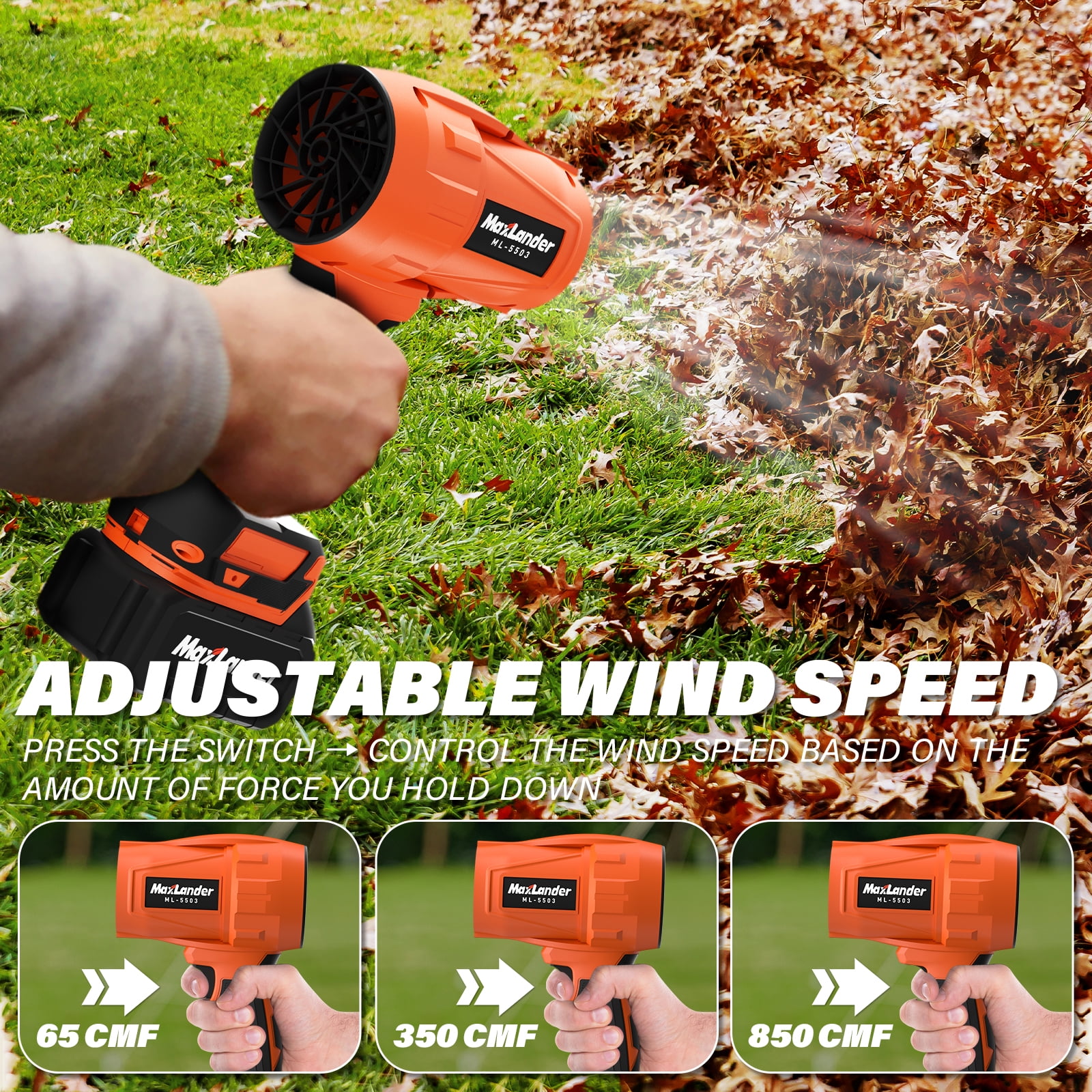 Maxlander Cordless Snow Blower, 20V Portable Handheld Leaf Blower with 1 X 3.0Ah Battery