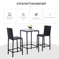 thumbnail image 4 of Outsunny 3 Pieces Wicker Patio Bar Set, PE Rattan Outdoor Bar Set with Glass Top High Table, 2 High Backrest Chairs with Footstool for Backyard, Balcony, Garden, Poolside, Black, 4 of 10