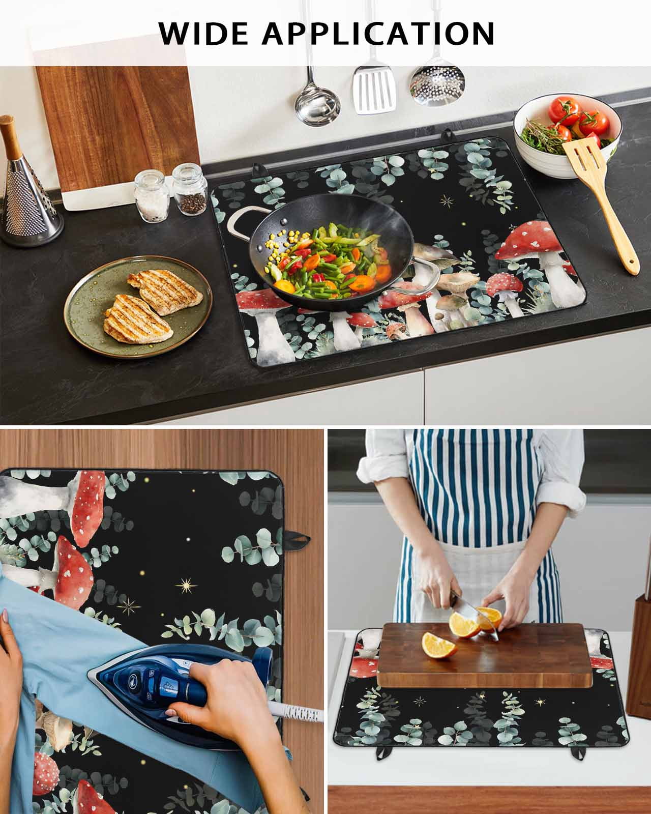 Large Induction Cooktop Protector Mat Mushroom Stove Top Covers for Electric Stove, Watercolor Botanical Sage Green Eucalyptus Leaves Decorative Stove Burner Cover Mats, Glass Top Stove Cover