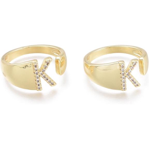 18k gold plated adjustable women's initial ring Copper set Zircon thick gold folded alphabet ring k Size 5 Women's individual open ring Clear