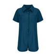 thumbnail image 4 of ShomPort Women's Comfortable Cotton Linen Short Jumpsuit Summer Lapel Button Down Short Sleeve Jumpers with Pockets, 4 of 6
