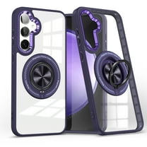 for Samsung Galaxy A15 Crystal Clear Case with Mag-Safe, Slim Protective Military Grade Shockproof Cover with Multi-function Rotation Ring Kickstand, Support Magnetic Car Mount Case, Purple