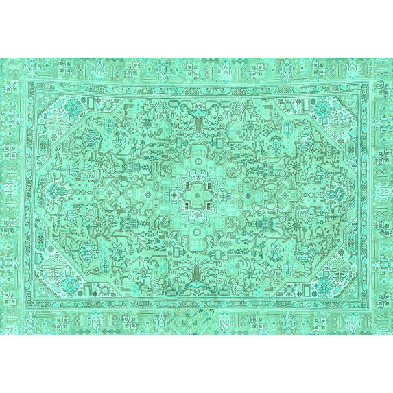 Ahgly Company Indoor Rectangle Abstract Turquoise Blue Modern Area Rugs, 2' x 5'
