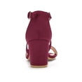 thumbnail image 2 of BLISSFUL STEP Women's Open Toe Cross Strap Mid Block Heel Sandals Burgundy 9, 2 of 8