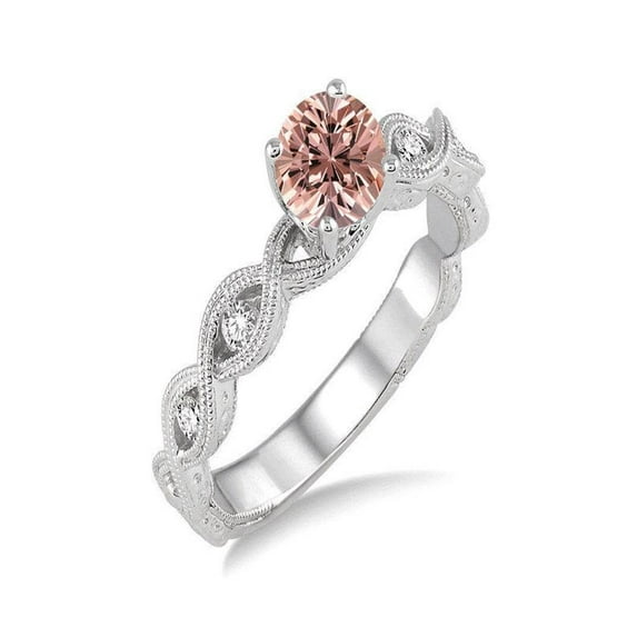 Infinity design 1.25 carat Morganite and Diamond Engagement Ring in 14k White Gold morganite and diamond engagement ring