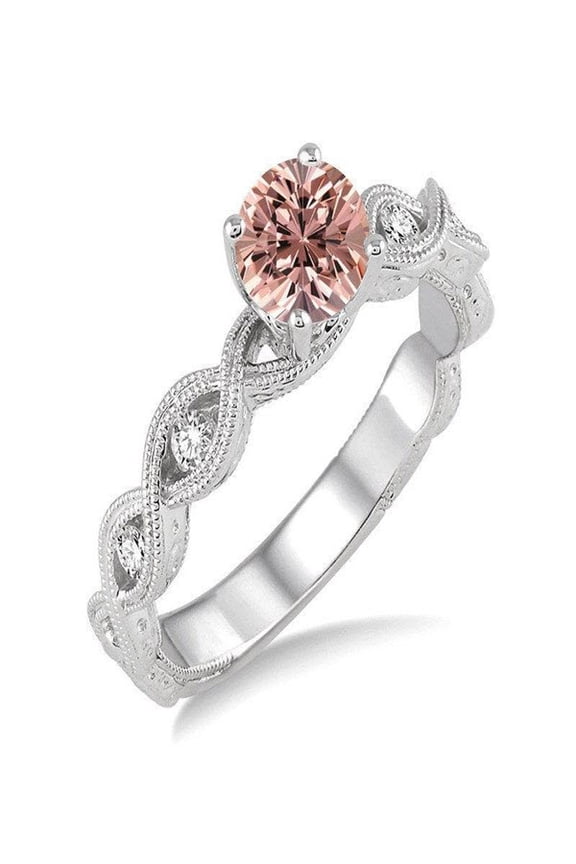 Infinity Design 1.25 Carat Morganite And Diamond Moissanite Engagement Ring In 14K White Gold Morganite And Diamond Engagement Ring