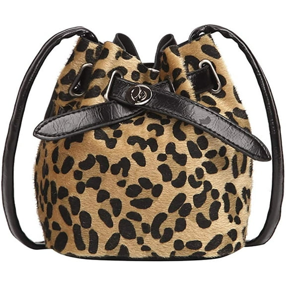 YOUI-GIFTS Women's Cotton Drawstring Bucket Bag Crossbody Bag Leopard Print Shoulder Bag Handbag Purse with Lock Closure