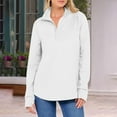 thumbnail image 5 of Brglopf Womens Quarter Zip Sweatshirt Long Sleeve Oversized Sweatshirts Lightweight Fall Athletic Pullover Tops with Thumb Hole White XXL, 5 of 9