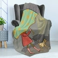 thumbnail image 4 of Umbrella Girl Soft Flannel Fleece Throw Blanket, Interpretation of a Lady Walking with a Dog Under Rainy Weather, Cozy Plush for Indoor and Outdoor Use, 70" x 90", Pale Green Multicolor, by Ambesonne, 4 of 5