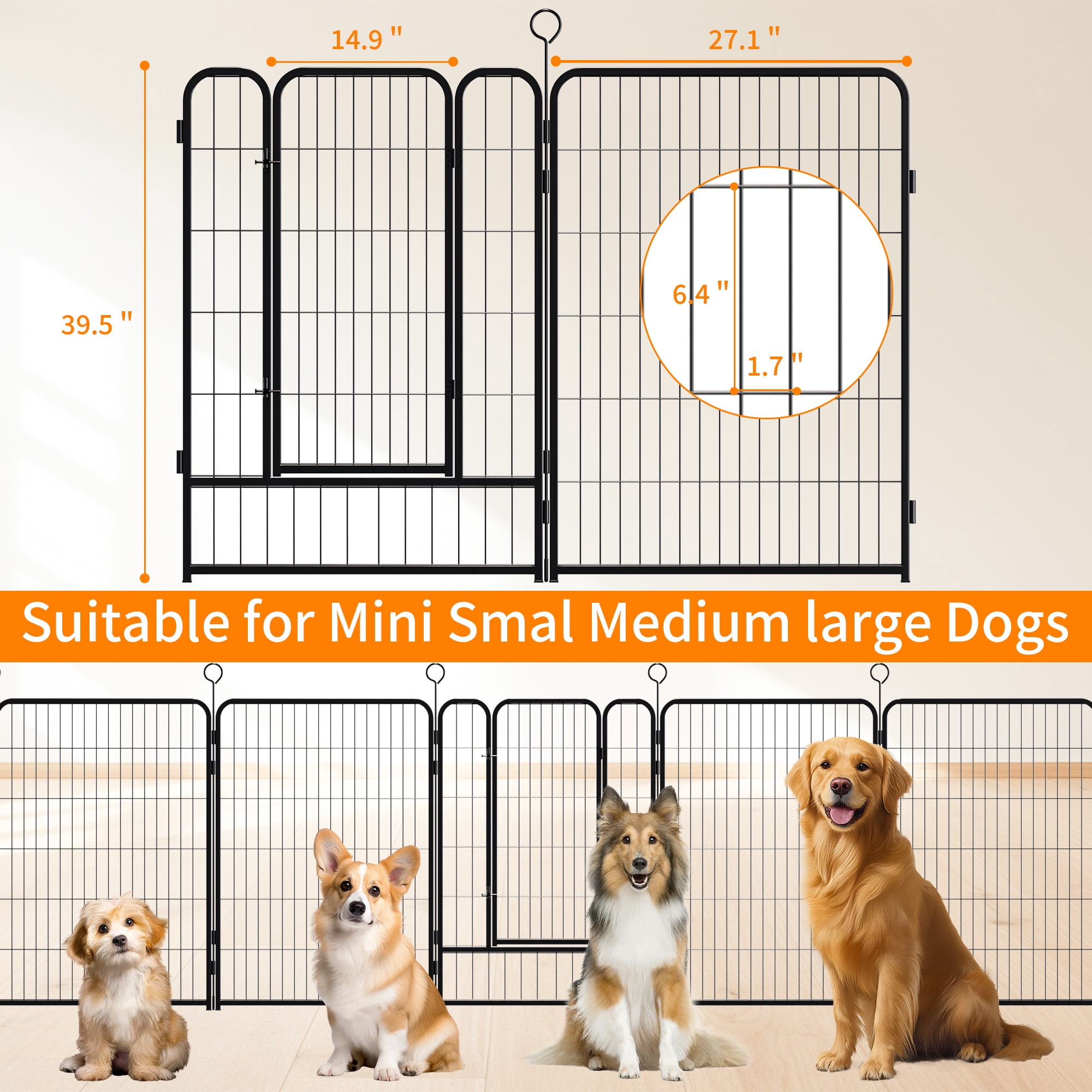 Zephypaws 40" Extra Tall 16-Panel Heavy Duty Metal Pet Playpen with Self-Locking Gate, Indoor Outdoor Exercise Fence for Large Pets, Black