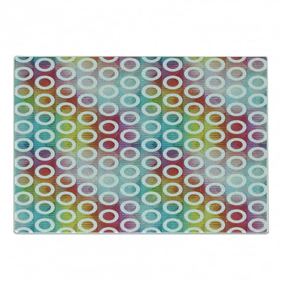 Geometric Circle Cutting Board, Digital Oval Bands on Vibrant Background Bubble Forms on Fractal Image, Decorative Tempered Glass Cutting and Serving Board, Small Size, Multicolor, by Ambesonne