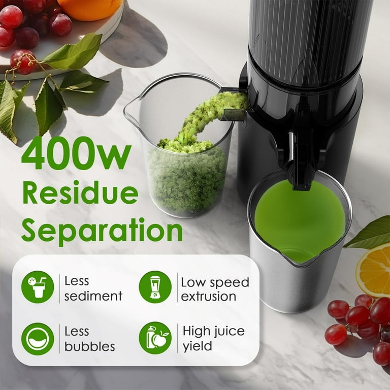 Cold Press Juicer With 5.8 Inch Wide Chute, 400W Motor, High Yield Slow Masticating, For Whole Fruits & Vegetables