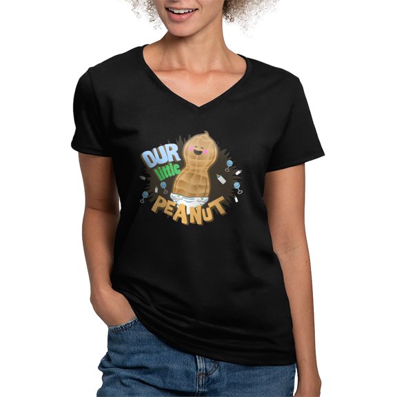 CafePress - LITTLE PEANUT Women's V Neck Dark T Shirt - Women's V-Neck Dark T-Shirt