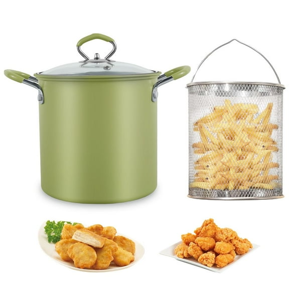 EIGTHTAIL Deep Fryer Pot 304 Stainless Steel Frying Pan with Strainer Basket and Handle Japanese Tempura Fryer Deep Fryers Frying Pot for Frying Fish Shrimp Chicken and Fries