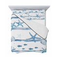 thumbnail image 7 of Quilts Queen Size Bedding Set, Blue Coastal Starfish Lightweight Quilted Comforter, Summer Conch Sea Fish Stripes Soft Reversible Bedspread Coverlet with Pillow Covers for All Season, 90" x 96", 7 of 7