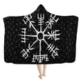 thumbnail image 5 of Manta con capucha de vikingo nórdico para hombre, manta con garabatos, runas y brújula, tótem, impresión 3D, manta de franela suave y cómoda con capucha, ropa de cama, 5 of 5