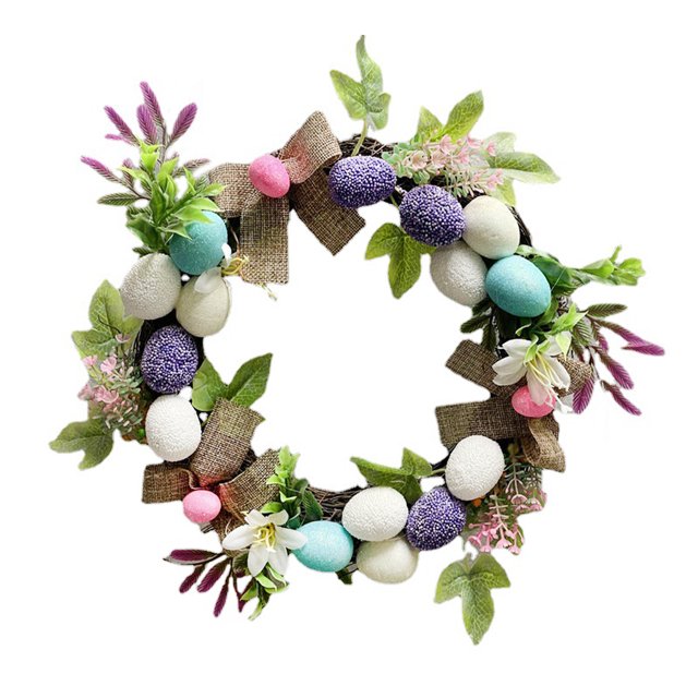 Corona de Pascua de primavera Ticfox Ratán seco + plástico + tela Tamaño 30 cm