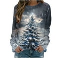 thumbnail image 2 of Tops for Women Plus Size Christmas Printed Round Neck Long Sleeve Capless Casual Loose Sweatshirt *Light Blue XL, 2 of 5