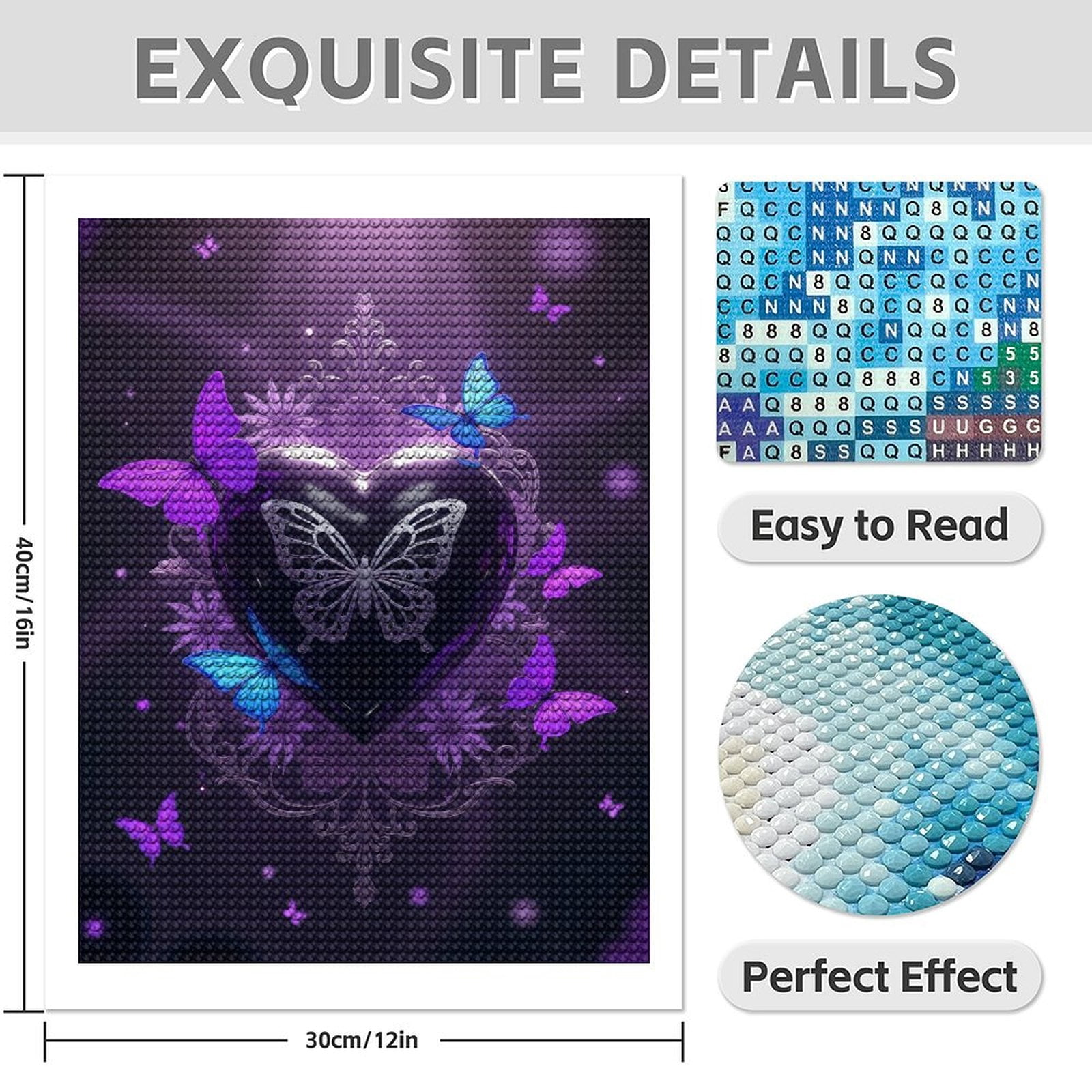 Diamond Art Kits for Adults - 5d Purple Heart Butterflies Design Diamond Painting for Adults, Diamond Art for Adults Beginners, Diamond Painting Kits for Adults for Home Wall Decor