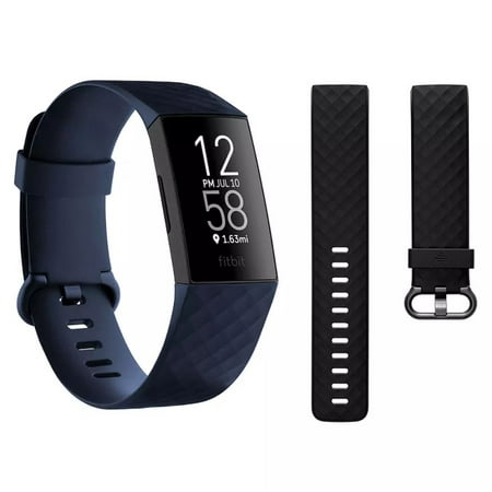 Fitbit Charge 4 Advanced Fitness Tracker W/ Built-In GPS, Fitbit Pay, 24/7 Heart Rate Tracking, Sleep score, 7 Days Battery - US Model (Black & Blue S/L Bands Included) Storm Blue